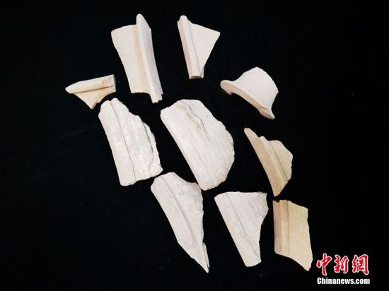 圖為靜寧縣賈河鄉(xiāng)竇坪村出土的彩陶片、紅陶片。 夏劍鋒 攝